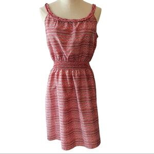 Gap sleeveless midi dress zig zag red orange  pattern braided neckline